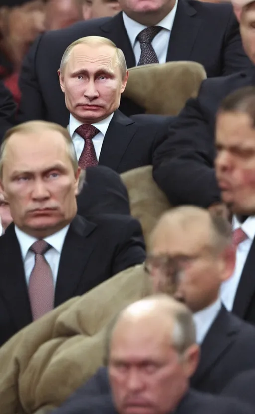 Image similar to high quality photo of vladimir putin looking pathetic, old, ugly, and angry