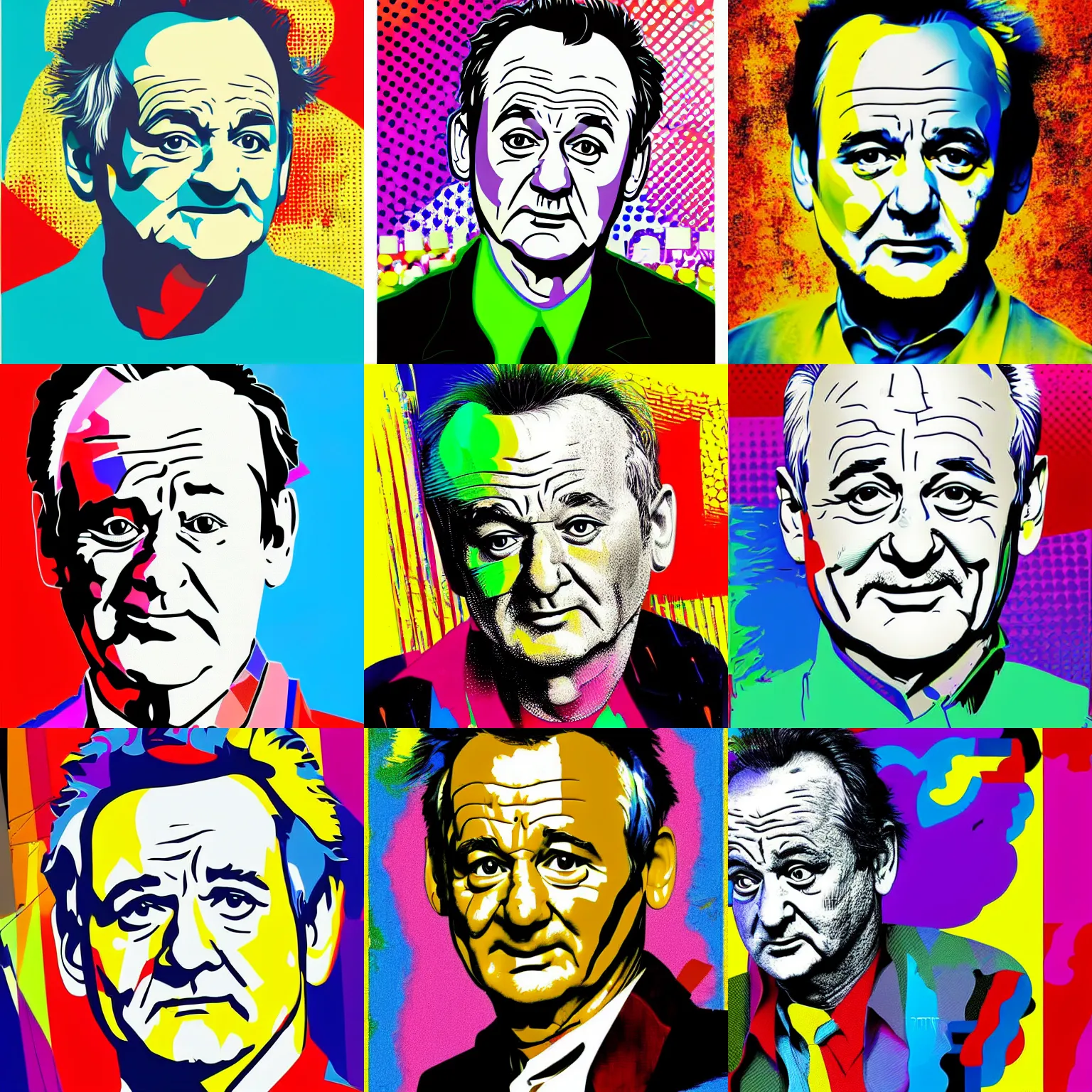 Prompt: abstract pop art of bill murray, vivid colors, high definition