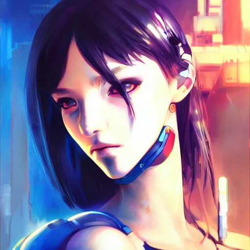 Prompt: A cyberpunk cyborg girl with big and cute eyes, fine-face, realistic shaded perfect face, fine details. not anime. Realistic shaded lighting poster by Ilya Kuvshinov katsuhiro, magali villeneuve, artgerm, Jeremy Lipkin and Michael Garmash, Rob Rey and Kentarõ Miura style, trending on art station