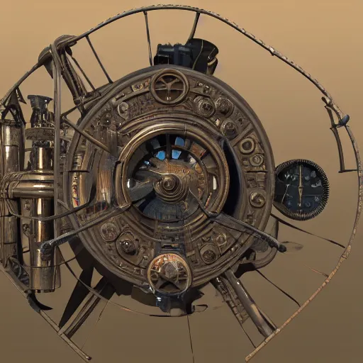 Prompt: front half of airplane cross section, with mechanical gyroscopes and steampunk, seen from behind, a steamtrain smashes into the back of it, vray maya 3D render still, hyperrealistic detailed