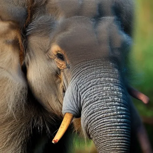 Prompt: hairy fuzzy asian elephant hd nature photography