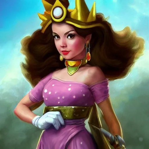 Prompt: princess daisy from super mario as realistic cute brunette human character art portrait, matte fantasy painting, deviantart artstation, by jason felix by steve argyle by tyler jacobson by peter mohrbacher, cinema c 9. 0