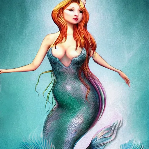 Prompt: digital art photoshop illustration of a beautiful mermaid in the style of kan liu and zeronis, trending on artstation, realistic, detailed, hyperrealism, pop art, cel - shaded, 8 k resolution, deviantart, fantasy