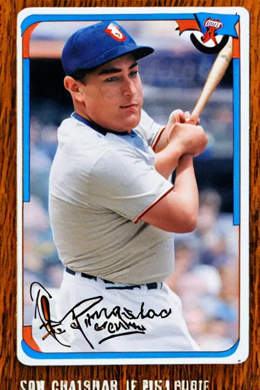 Image similar to baseball card with a phone number written on it in sharpie