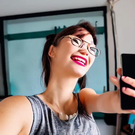 Image similar to studio gibli girl taking a selfie at home