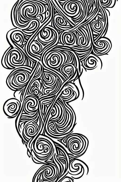 Image similar to a thin intricate lineart swirling tribal tattoo design, black and white