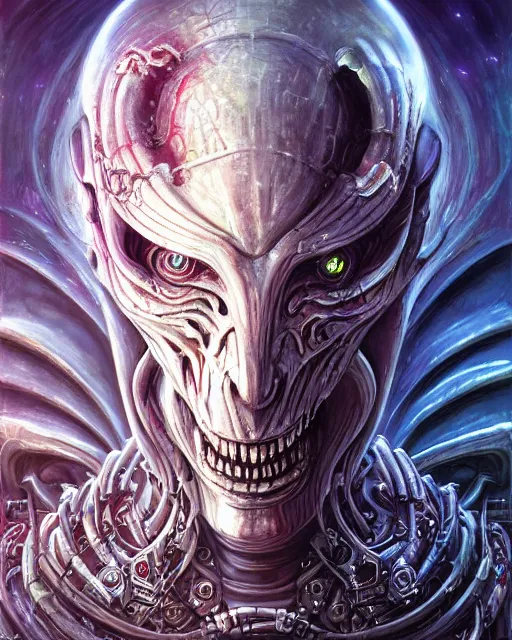 Image similar to cyborg daemonhost, by antonio j. manzanedo, giger, alex grey, android jones, wayne barlowe, philippe druillet, raymond swanland, cyril rolando, josephine wall, harumi hironaka, trending on artstation