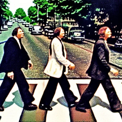 Image similar to the three stooges crossing abbey road,