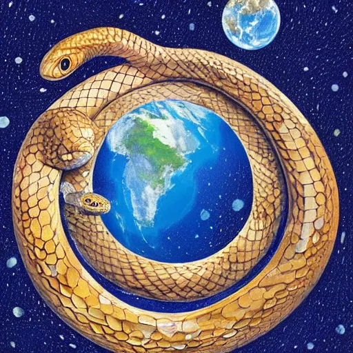 Prompt: the planet earth being formed out of snakes, space in background, Jörmungandr