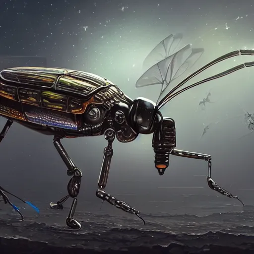 Prompt: Space insect android, high qualit, high resolution, 8k, trending on Artstation, surreal, hyper-detailed