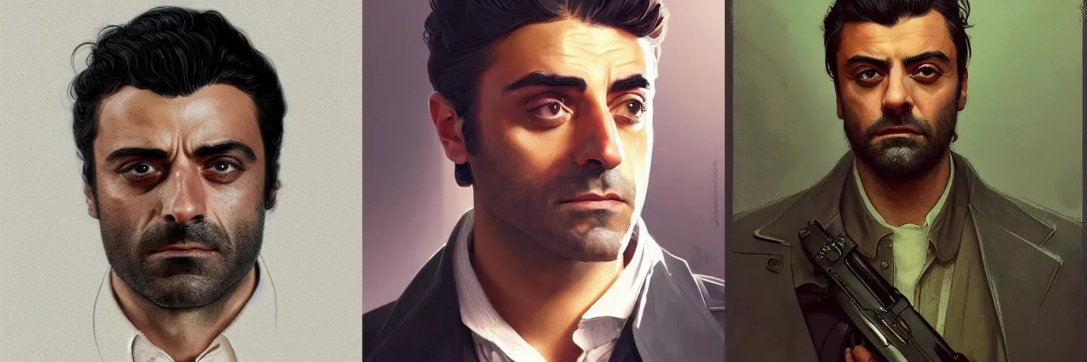 Prompt: portrait of oscar isaac as a detective, highly detailed, digital painting, artstation, concept art, sharp focus, illustration, art by artgerm and greg rutkowski and alphonse mucha