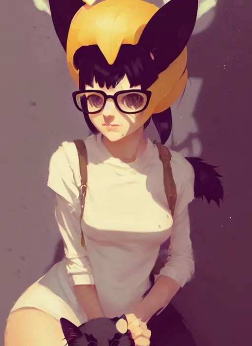 Prompt: portrait of cute catgirl with cat ears, by atey ghailan, by greg rutkowski, by greg tocchini, by james gilleard, by joe gb fenton, by in kaethe butcher, dynamic lighting, gradient light yellow, brown, blonde cream and white color in scheme, grunge aesthetic