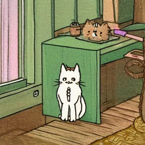 Image similar to cute cat in the studio ghibli style