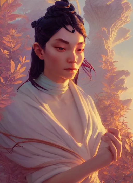 Image similar to highly detailed flat goddess, tooth wu, unreal engine, fantasy art by greg rutkowski, loish, rhads and lois van baarle, ilya kuvshinov, rossdraws, tom bagshaw, alphonse mucha, global illumination, detailed and intricate environment