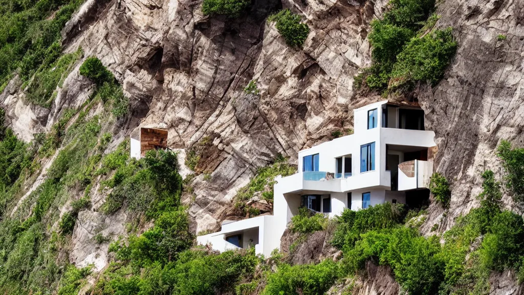 Image similar to house built on the side of a cliff, award winning photo