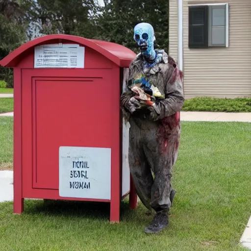 Image similar to zombie mailman, full body shot