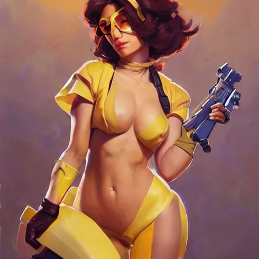 Image similar to greg manchess portrait painting of april o'neil as overwatch character, medium shot, asymmetrical, profile picture, organic painting, sunny day, matte painting, bold shapes, hard edges, street art, trending on artstation, by huang guangjian and gil elvgren and sachin teng