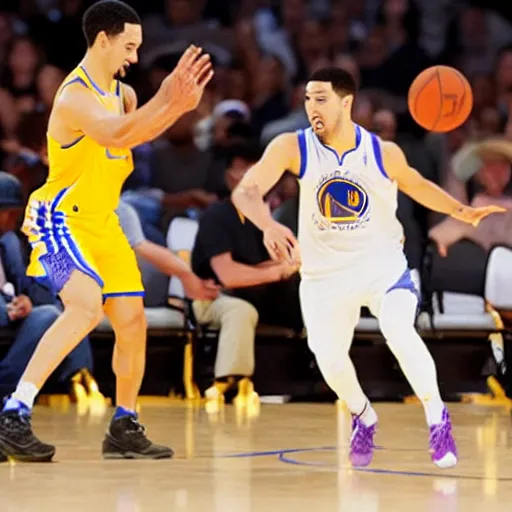 Image similar to Half-black half-asian man playing basketball with klay thompson