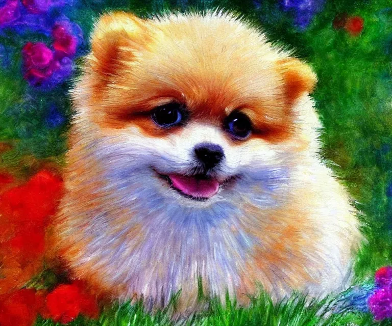 Image similar to pomeranian, cute, monet, water painting