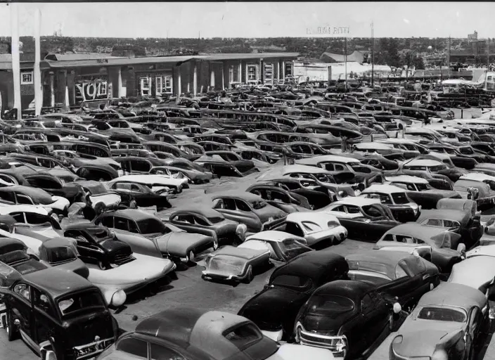 Prompt: big bill hell's cars, automobile dealership in baltimore, maryland