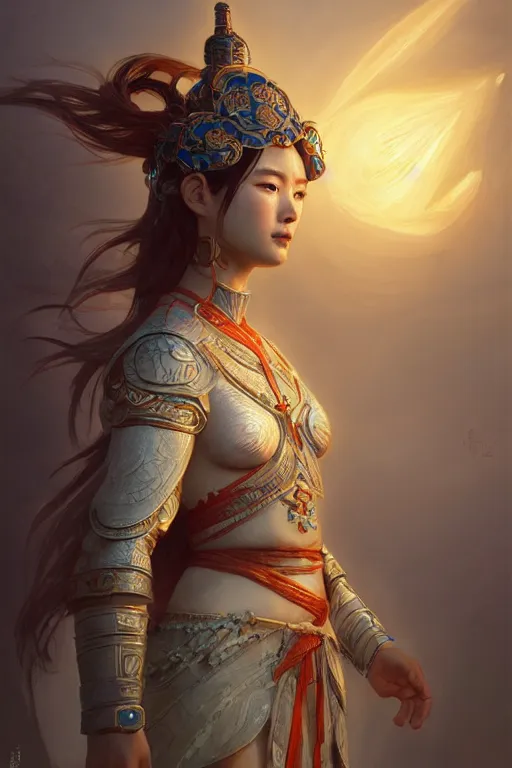 Prompt: goddess of the mongol, highly detailed, digital painting, artstation, concept art, smooth, sharp focus, illustration, unreal engine 5, 8 k, art by artgerm and greg rutkowski and edgar maxence
