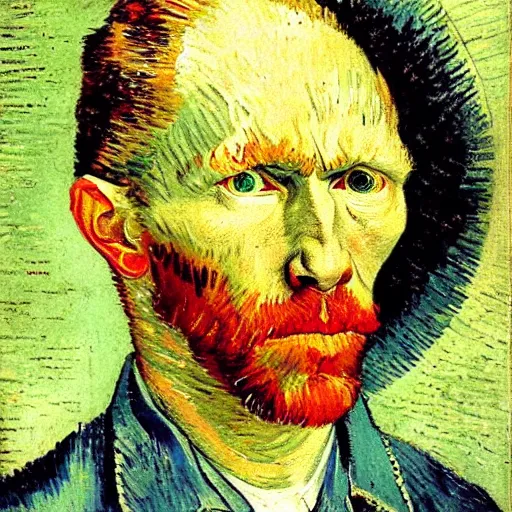 Image similar to Selfportrait by Van Gogh painting by Hieronymus Bosch