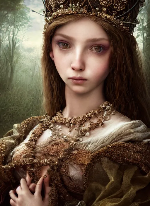 Image similar to closeup portrait of a fairytale medieval princess, depth of field, zeiss lens, detailed, symmetrical, centered, fashion photoshoot, by nicoletta ceccoli, mark ryden, lostfish, earl norem, breathtaking, 8 k resolution, extremely detailed, beautiful, establishing shot, artistic, hyperrealistic, beautiful face, octane render