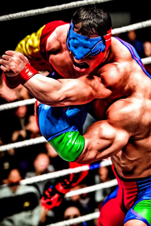 Image similar to john cena wrestling with kamen rider, high resolution, vogue, intricate, face features, body features, photorealistic, smooth, 4 k, aesthetic lighting, baroque object, sharp focus, hyperdetailed object, by : canon eos 5 d mark iv and sigma 7 0 - 2 0 0 mm f / 2. 8 dg os hsm sports