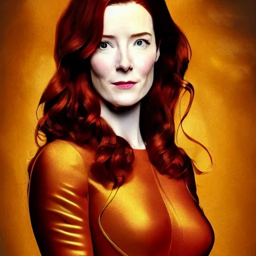 Image similar to bridget regan as jean grey in the style of john singer sargent, symmetrical facial features, 8 k intricate detail, golden ratio, radiosity rendering,