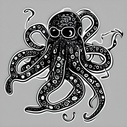Image similar to sticker of an octopus shark cyborg hybrid, digital art