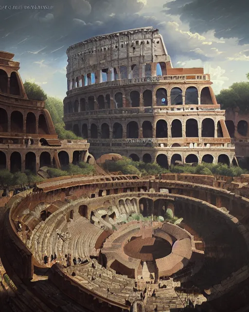 Prompt: roman colosseum by peter mohrbacher and dan mumford and nekro, cgsociety, volumetric light, 3 d render