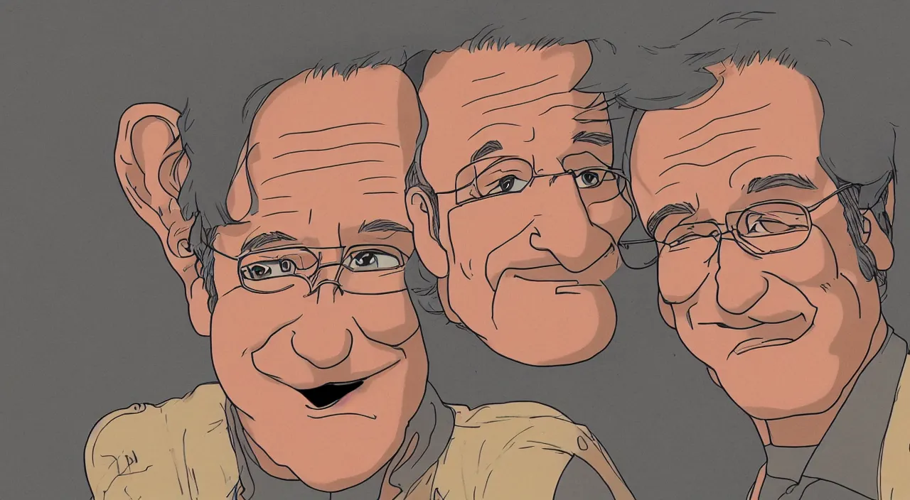 Image similar to (illustration) of Robin Williams, by (((Studio Ghibli))), 8k, face enhance, sharp focus, concept art, smooth