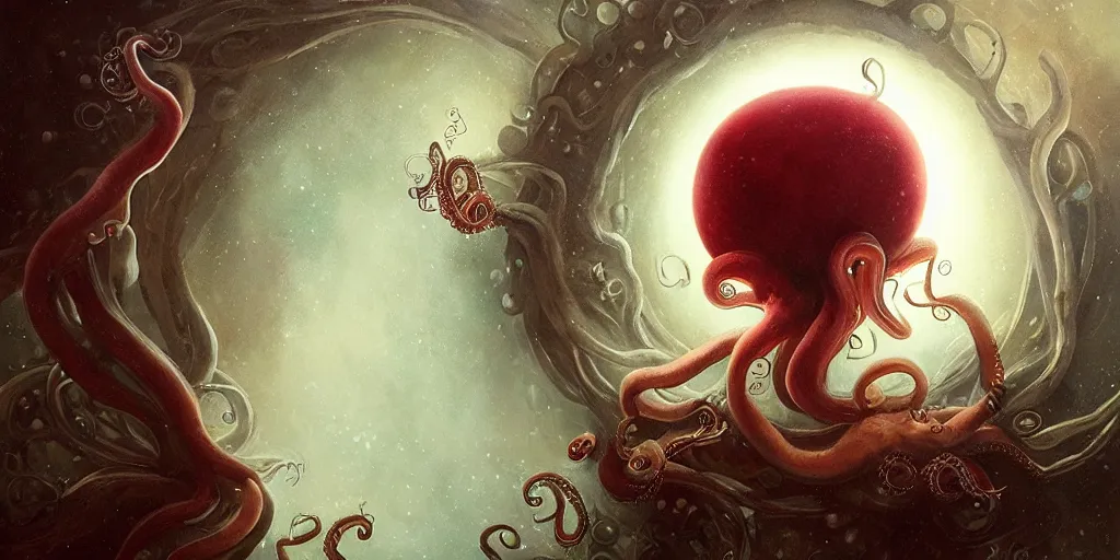 Image similar to octopus with a giant pearl head by Anato Finnstark, Tom Bagshaw, Brom