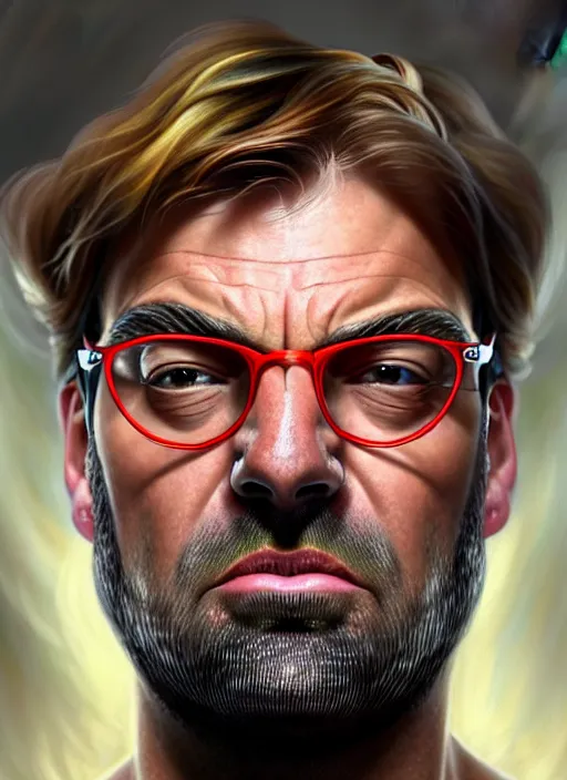 Prompt: Jurgen Klopp, very detailed face, studio lighting, portrait by Magali Villeneuve and Steve Argyle, Livia Prima, Mucha, fantasy art, realistic, artstation, trending on artstation, alluring, masterpiece