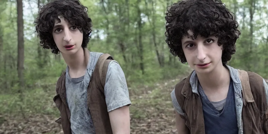 Prompt: a octane render of Finn Wolfhard as an character from the walking dead , in the style of waya Steurbaut YT, made by Waya Steurbaut YT, photo realistic, cinematic, epic, dark,