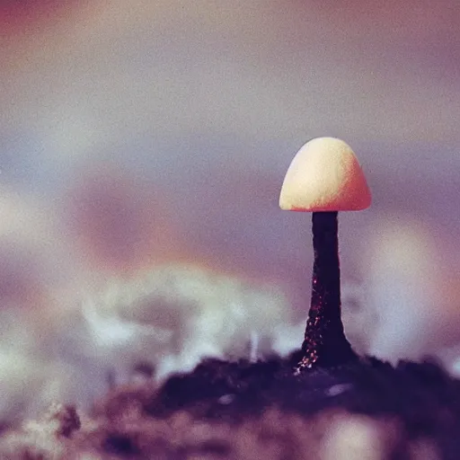 Prompt: a tiny nuclear explosion, mushroom cloud, tilt shift photograph