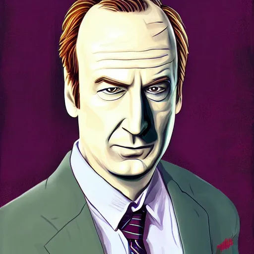 Prompt: a detailed portrait of bob odenkirk as saul goodman by tjalf spaarnay