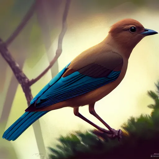 Image similar to brown spanish jay bird, garrulus glandarius, arrendajo in avila pinewood, 4 k, concept art, by wlop, ilya kuvshinov, artgerm, krenz cushart, greg rutkowski, pixiv. cinematic dramatic atmosphere, sharp focus, volumetric lighting, cinematic lighting, studio quality