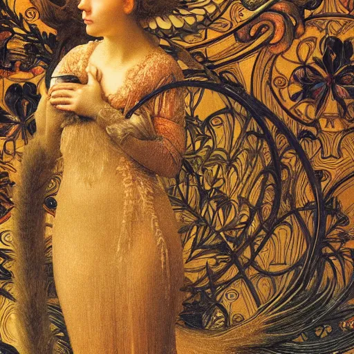 Image similar to hyperrealistic detailed candle fox in baroque painting, lights, art by ernst haeckel, john william godward, hammershøi, alphons mucha, pontormo, ornamental, decorative, art nouveau wallpaper, lights by hopper, pastel deep colours,