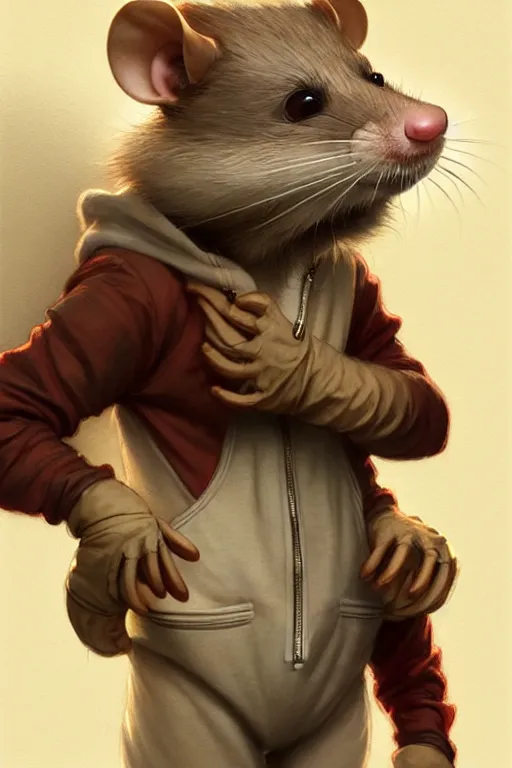 Image similar to ultra realistic illustration, an anthropomorphic rat dressed in pajamas, comfy, highly detailed, digital painting, concept art, smooth, sharp focus, art by artgerm and greg rutkowski and alphonse mucha