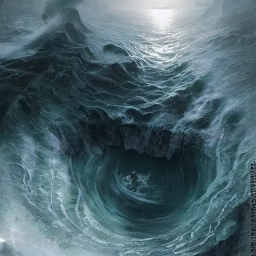 Image similar to an eerie whirlpool, seen from above, in a cavematte painting, fantasy art, by greg rutkowski, by andreas achenbach,