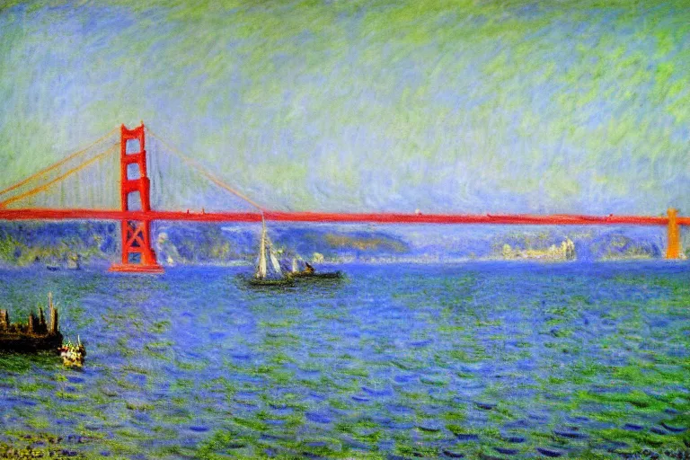 Prompt: monet painting of the golden gate bridge