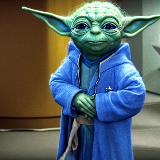 Image similar to stunning award winning hyperrealistic hdr 8 k highly detailed photo of yoda wearing a blue star trek uniform