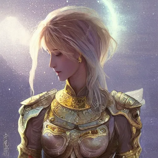 Image similar to portrait knights of Zodiac girl, white color mirror reflected armor, in ruined Agora of Athens moon night and firefly and star sparkles, ssci-fi, fantasy, intricate, very very beautiful, elegant, golden light, highly detailed, digital painting, artstation, concept art, smooth, sharp focus, illustration, art by tian zi and WLOP and alphonse mucha