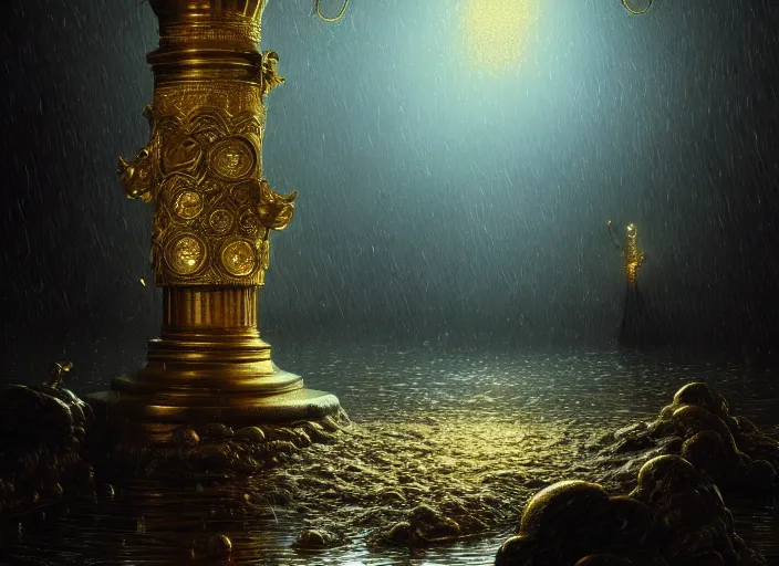 Image similar to heaven, gold coins as rain, beautifully, fantasy, dramatic, intricate, elegant, highly detailed, digital painting, artstation, concept art, smooth, sharp focus, illustration, art by Gustave Dore, octane render