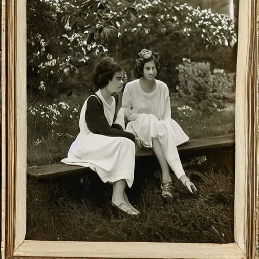 Image similar to a portrait of two beautiful 3 0 year old sisters in a scenic environment by edward steichen