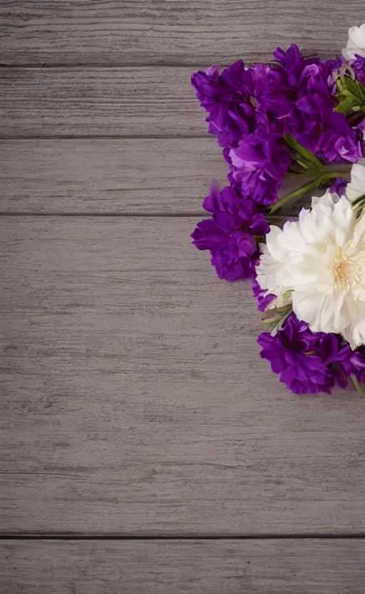 Prompt: clean soft backdrop, soft purple flowers on pale gray rustic boards, background, backdrop for infant obituary