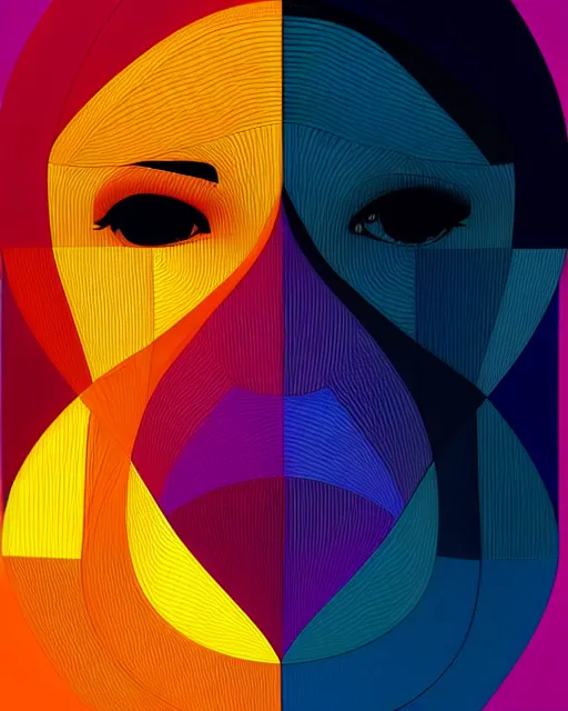 Image similar to girl artwork by victor vasarely, golden hour, illustration, highly detailed, simple, no jagged lines, smooth, artstation