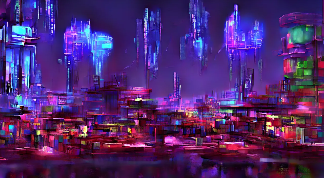 Prompt: Cyberpunk Shipping Port, futuristic Phnom-Penh Cambodia, neon lighting