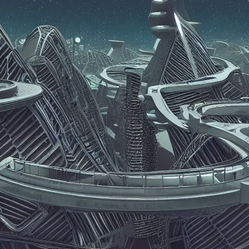 Image similar to view of alien city by mcdonald's escher, 4 k,